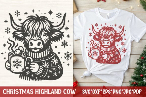 Christmas Highland Cow Cocoa SVG